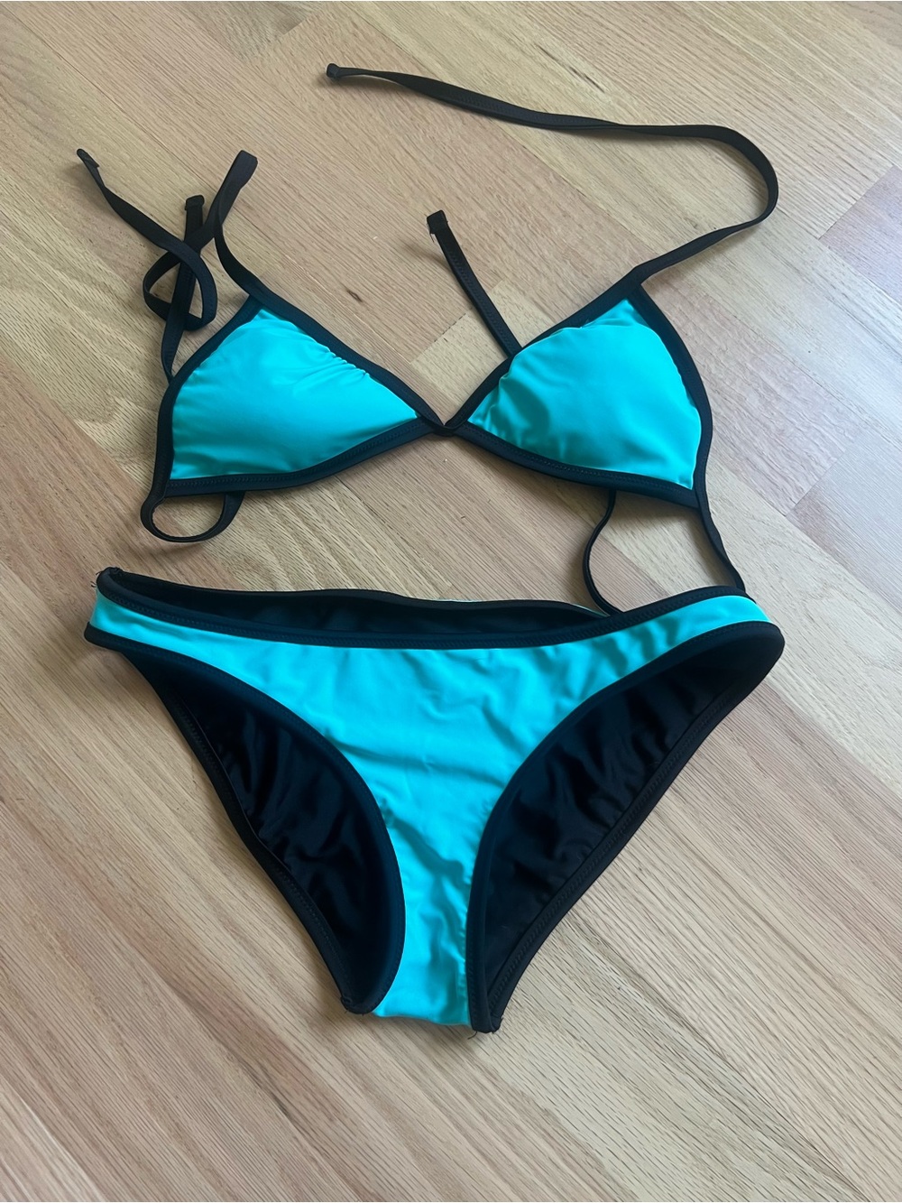 Turquoise and Black Triangle Bikini Set